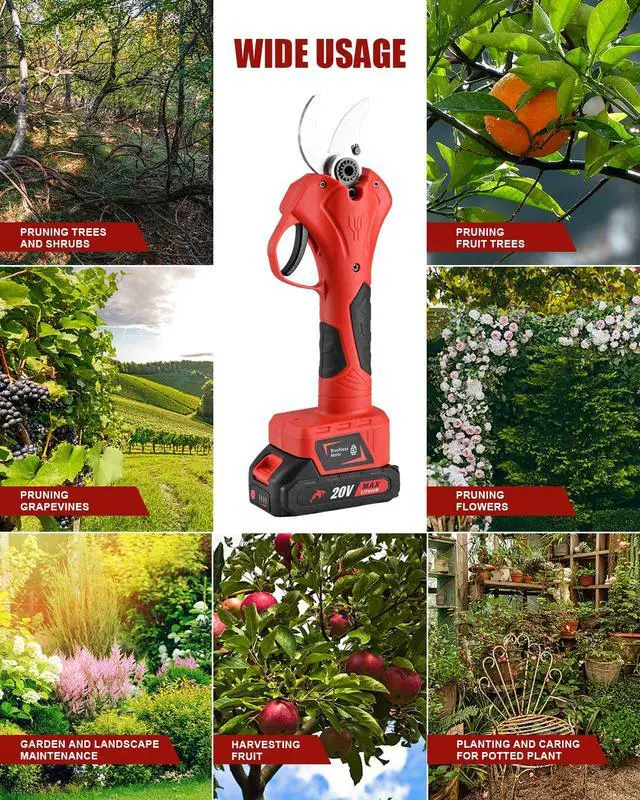 Alt view image 7 of 7 - Electric Pruning Shears, 30mm 1.2" Cutting Diameter Cordless Power Pruner for Gardening with 2Pcs Rechargeable Batteries, Tree Pruner Branch Cutter