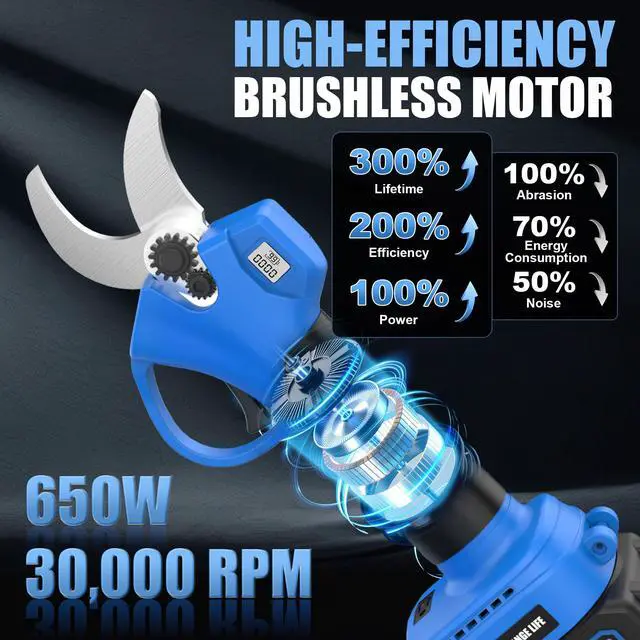 Alt view image 2 of 7 - 20V Cordless Electric Pruning Shears: 1.1 Inch Brushless Pruner with LCD Display & SK5 Blades, Portable Branch Cutter for Gardening Tree Trimming (2Pcs 2.0Ah Batteries and Charger Included)