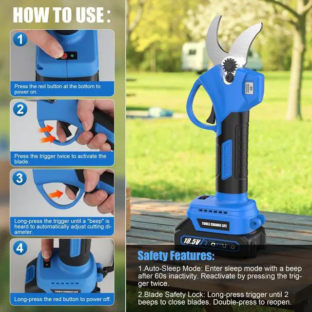 Alt view image 7 of 7 - 20V Cordless Electric Pruning Shears: 1.1 Inch Brushless Pruner with LCD Display & SK5 Blades, Portable Branch Cutter for Gardening Tree Trimming (2Pcs 2.0Ah Batteries and Charger Included)