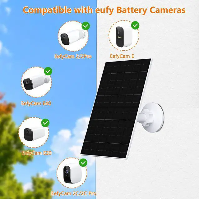 Alt view image 3 of 6 - 7W Solar Panel Compatible with EufyCam, Solar Charger with USB-C & Micro USB Port for 5V Outdoor Rechargeable Battery Camera, IP65 Waterproof, 360° Adjustable Mount