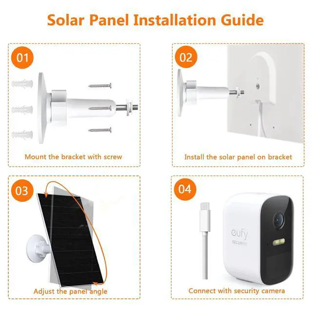 Alt view image 6 of 6 - 7W Solar Panel Compatible with EufyCam, Solar Charger with USB-C & Micro USB Port for 5V Outdoor Rechargeable Battery Camera, IP65 Waterproof, 360° Adjustable Mount