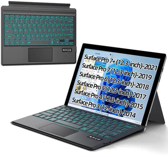 Main image of Surface Pro 7/7+/6/5/4/3 Keyboard Type Cover, 7-Color LED Backlit, Bluetooth 5.0 Wireless, Ultra-Slim Rechargeable Keyboard with Touchpad for Microsoft Surface Pro 7/7Plus/6/5/4/3