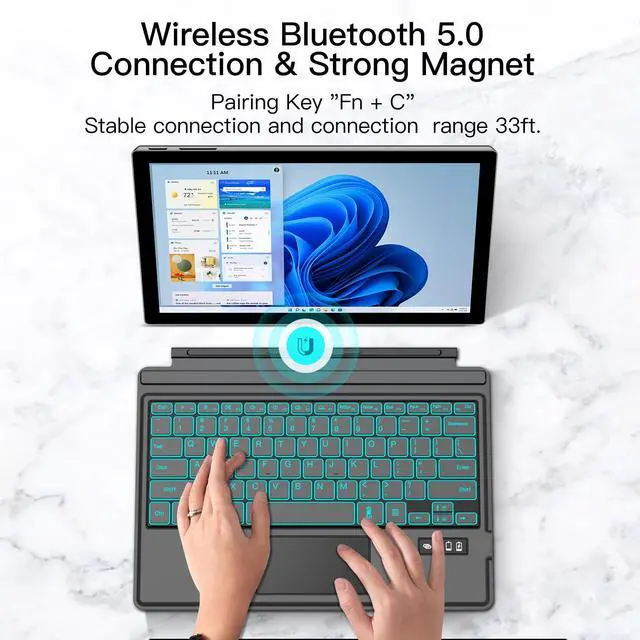 Alt view image 4 of 7 - Surface Pro 7/7+/6/5/4/3 Keyboard Type Cover, 7-Color LED Backlit, Bluetooth 5.0 Wireless, Ultra-Slim Rechargeable Keyboard with Touchpad for Microsoft Surface Pro 7/7Plus/6/5/4/3