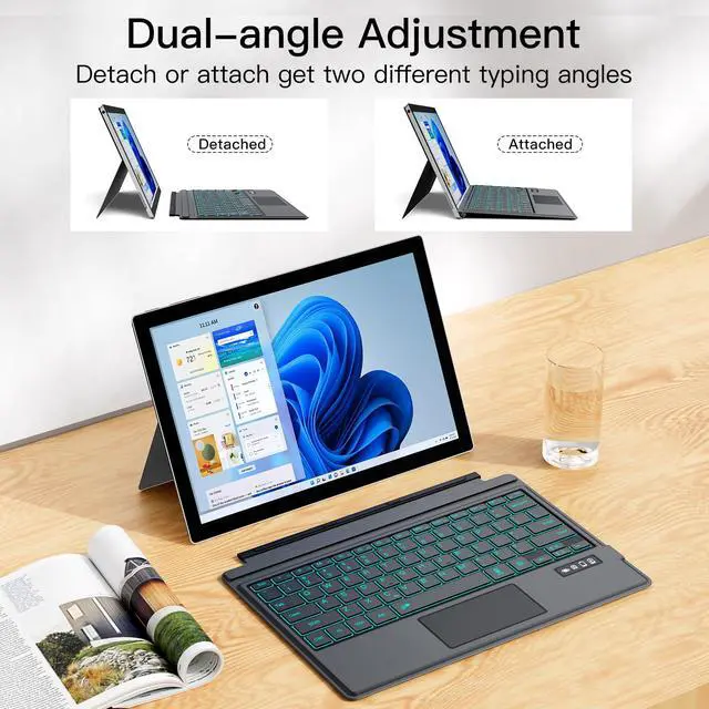 Alt view image 5 of 7 - Surface Pro 7/7+/6/5/4/3 Keyboard Type Cover, 7-Color LED Backlit, Bluetooth 5.0 Wireless, Ultra-Slim Rechargeable Keyboard with Touchpad for Microsoft Surface Pro 7/7Plus/6/5/4/3