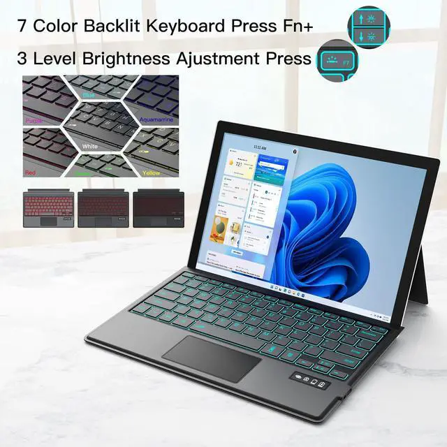 Alt view image 3 of 7 - Surface Pro 7/7+/6/5/4/3 Keyboard Type Cover, 7-Color LED Backlit, Bluetooth 5.0 Wireless, Ultra-Slim Rechargeable Keyboard with Touchpad for Microsoft Surface Pro 7/7Plus/6/5/4/3