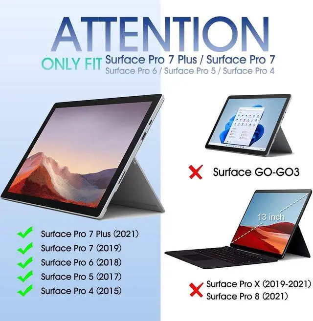 Alt view image 2 of 7 - Backlit Touchpad Keyboard Case for Microsoft Surface Pro 7 Plus, 6, 5, 4 - 12.3 Inch Tablet, 3-Zone Wireless Keyboard With Slim Stand Cover