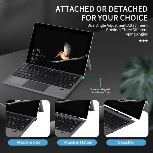 Alt view image 4 of 7 - Surface Pro 7 Wireless Bluetooth Keyboard with Touchpad 7 Color Backlit Rechargeable Battery Detachable Magnetic Keyboard for Microsoft Surface Pro 4/5/6/7/7+