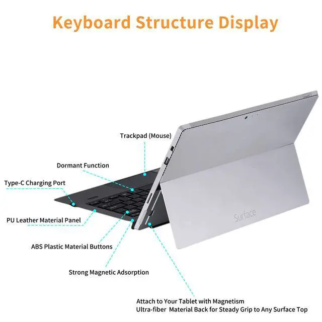 Alt view image 6 of 7 - Surface Pro 7 Wireless Bluetooth Keyboard with Touchpad 7 Color Backlit Rechargeable Battery Detachable Magnetic Keyboard for Microsoft Surface Pro 4/5/6/7/7+