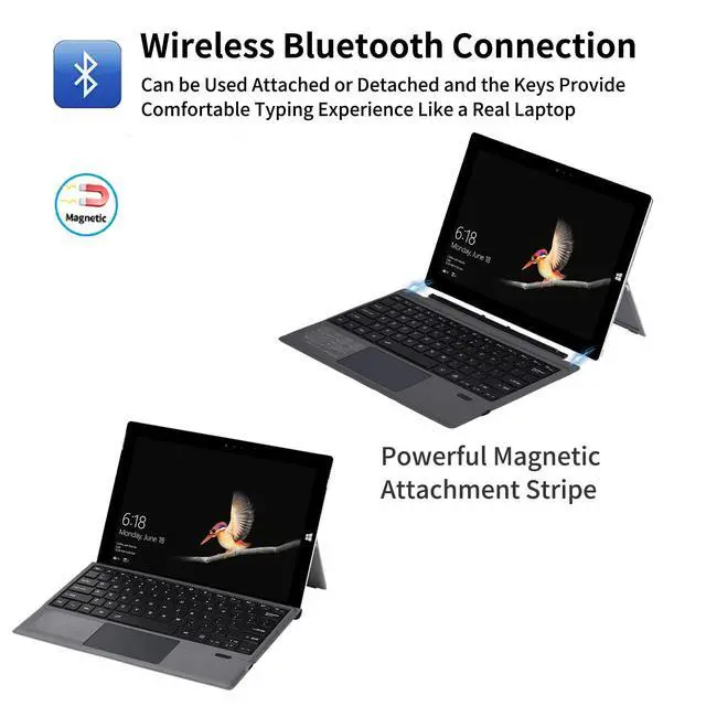Alt view image 7 of 7 - Surface Pro 7 Wireless Bluetooth Keyboard with Touchpad 7 Color Backlit Rechargeable Battery Detachable Magnetic Keyboard for Microsoft Surface Pro 4/5/6/7/7+