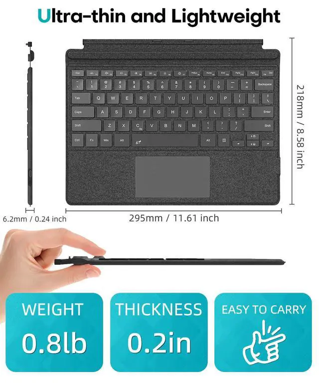 Alt view image 7 of 7 - Surface Pro Keyboard for Microsoft Surface Pro 7/6/5/4/3 7 Plus 12.3 inch, 7 Color Backlit Wireless Type Cover, Bluetooth Ultra-Slim Portable Ergonomic Keyboard with Trackpad, Rechargeable Battery