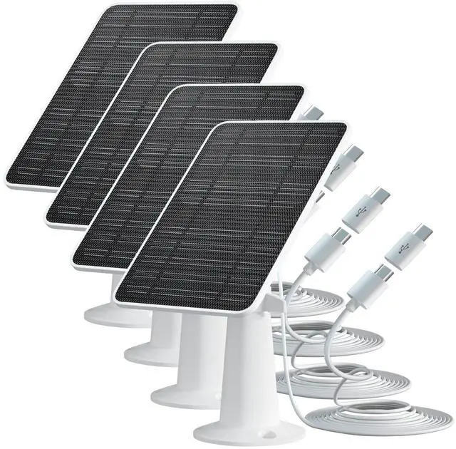 Main image of Solar Panel Charger Compatible with Eufycam 3/3C/2C/2C Pro/E40/E20/2/2 Pro/E/L20/L40/Solo/SoloCam Spotlight, 5W Solar Panel for Eufy Camera, Micro USB & USB-C Port, 9.8ft Cable, P65 Waterproof, 4 Pack
