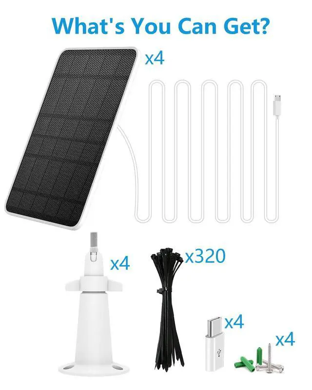 Alt view image 7 of 7 - Solar Panel Charger Compatible with Eufycam 3/3C/2C/2C Pro/E40/E20/2/2 Pro/E/L20/L40/Solo/SoloCam Spotlight, 5W Solar Panel for Eufy Camera, Micro USB & USB-C Port, 9.8ft Cable, P65 Waterproof, 4 Pack