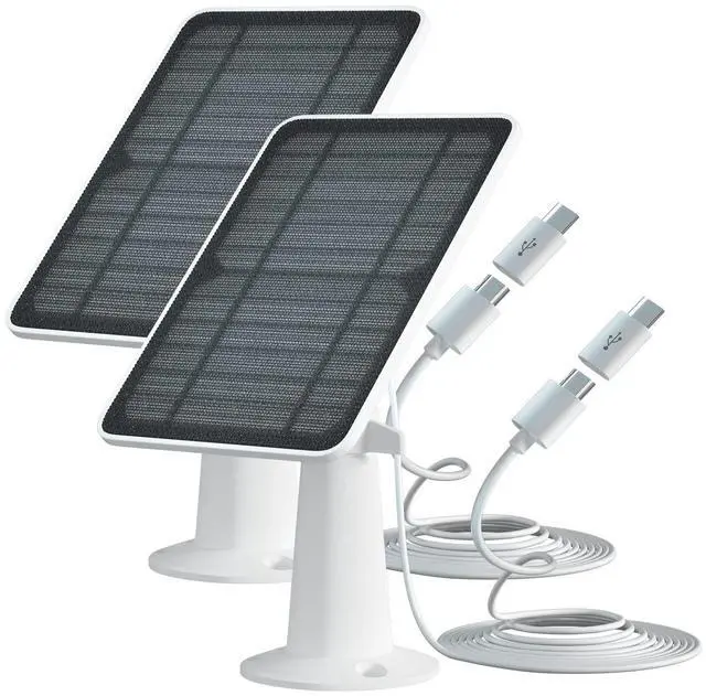Main image of Solar Panel Charger Compatible with Eufycam 3/3C/2C/2C Pro/E40/E20/2/2 Pro/E/L20/L40/Solo/SoloCam Spotlight, 5W Solar Panel for Eufy Camera, Micro USB & USB-C Port, 9.8ft Cable, P65 Waterproof, 2 Pack