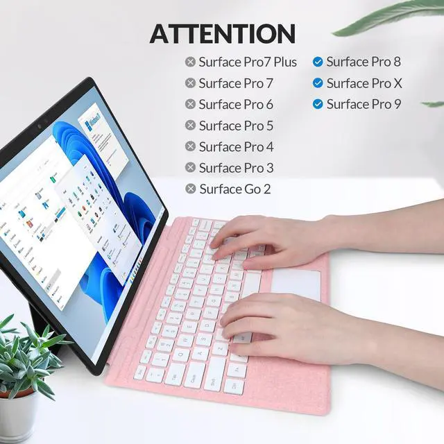 Alt view image 2 of 7 - Surface Pro Type Cover,Ultra-Slim Portable Bluetooth Wireless Keyboard with Touchpad,7 Color Backlit,Compatible with Surface Pro-8/9/X Only (Pink)