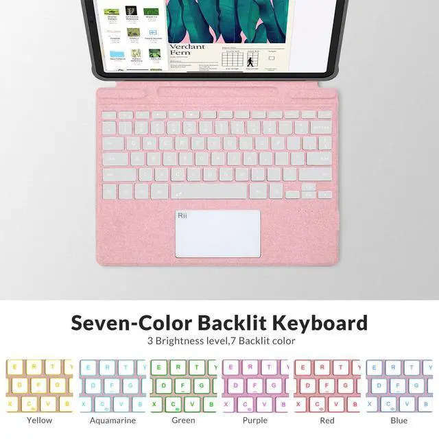 Alt view image 5 of 7 - Surface Pro Type Cover,Ultra-Slim Portable Bluetooth Wireless Keyboard with Touchpad,7 Color Backlit,Compatible with Surface Pro-8/9/X Only (Pink)