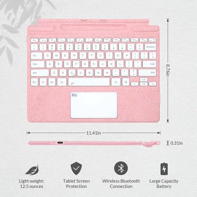 Alt view image 7 of 7 - Surface Pro Type Cover,Ultra-Slim Portable Bluetooth Wireless Keyboard with Touchpad,7 Color Backlit,Compatible with Surface Pro-8/9/X Only (Pink)