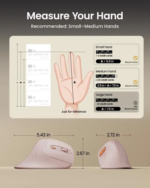 Alt view image 6 of 7 - EM11 NL Wireless Ergonomic Vertical Mouse, Rechargeable, Pink