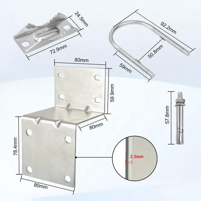 Alt view image 3 of 6 - Antenna Pole Mount Bracket Kits - 1 Set Antenna Pole Mast Mount Bracket with U-Bracket Assembly + 4 Screws for Outside Home Antenna Pole Holder