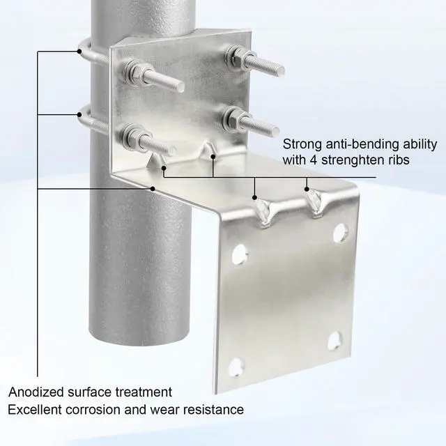 Alt view image 4 of 6 - Antenna Pole Mount Bracket Kits - 1 Set Antenna Pole Mast Mount Bracket with U-Bracket Assembly + 4 Screws for Outside Home Antenna Pole Holder