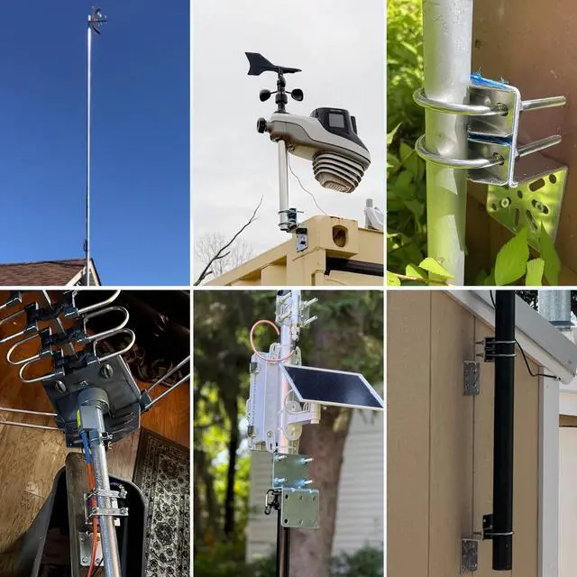 Alt view image 6 of 6 - Antenna Pole Mount Bracket Kits - 1 Set Antenna Pole Mast Mount Bracket with U-Bracket Assembly + 4 Screws for Outside Home Antenna Pole Holder