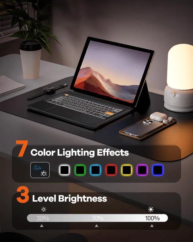 Alt view image 5 of 7 - Surface Pro 7/7 Plus/6/5/4/3 12.3 inch Keyboard, Bluetooth Keyboard with Touch Pad & Lighting Keys Compatible with Surface Pro 12.3", Ultra-Slim Wireless Keypad for Windows 11