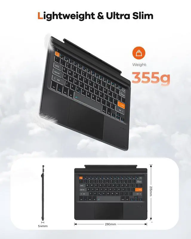 Alt view image 3 of 7 - Surface Pro 7/7 Plus/6/5/4/3 12.3 inch Keyboard, Bluetooth Keyboard with Touch Pad & Lighting Keys Compatible with Surface Pro 12.3", Ultra-Slim Wireless Keypad for Windows 11