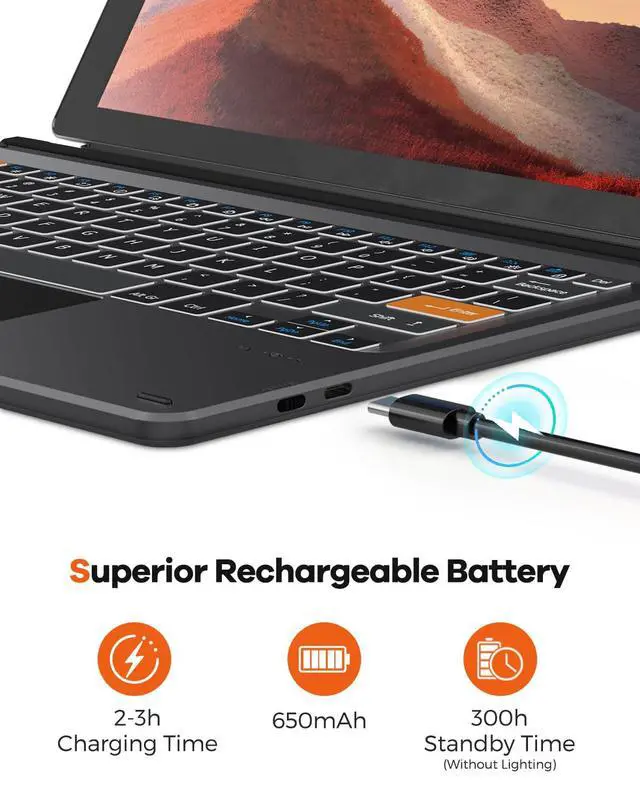 Alt view image 7 of 7 - Surface Pro 7/7 Plus/6/5/4/3 12.3 inch Keyboard, Bluetooth Keyboard with Touch Pad & Lighting Keys Compatible with Surface Pro 12.3", Ultra-Slim Wireless Keypad for Windows 11