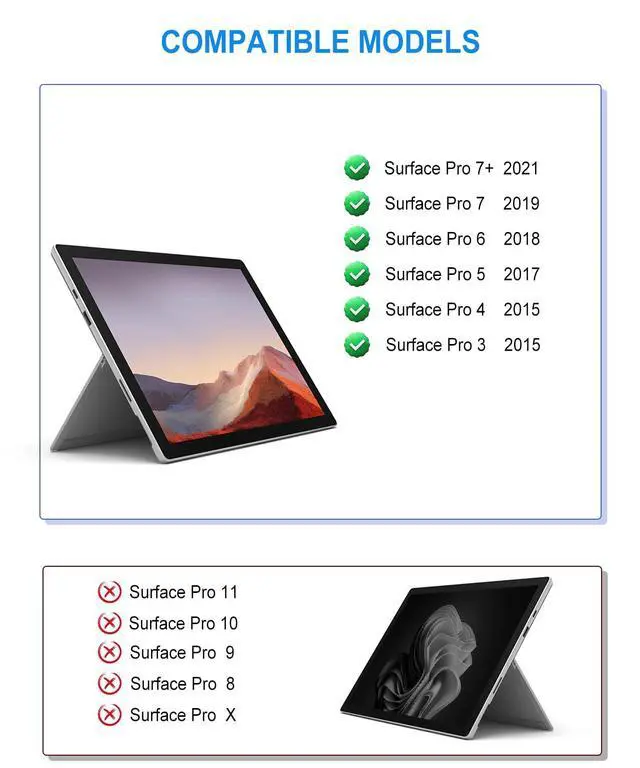 Alt view image 2 of 7 - Surface Pro 3/4/5/6/7/7+ Keyboard, Ultra-Slim Wireless Bluetooth Surface Keyboard with Palm-Rejection Trackpad, 7-Color Backlit, Sleep/Wake Function, Long Battery Life