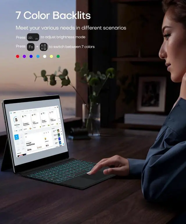 Alt view image 3 of 7 - Surface Pro 3/4/5/6/7/7+ Keyboard, Ultra-Slim Wireless Bluetooth Surface Keyboard with Palm-Rejection Trackpad, 7-Color Backlit, Sleep/Wake Function, Long Battery Life