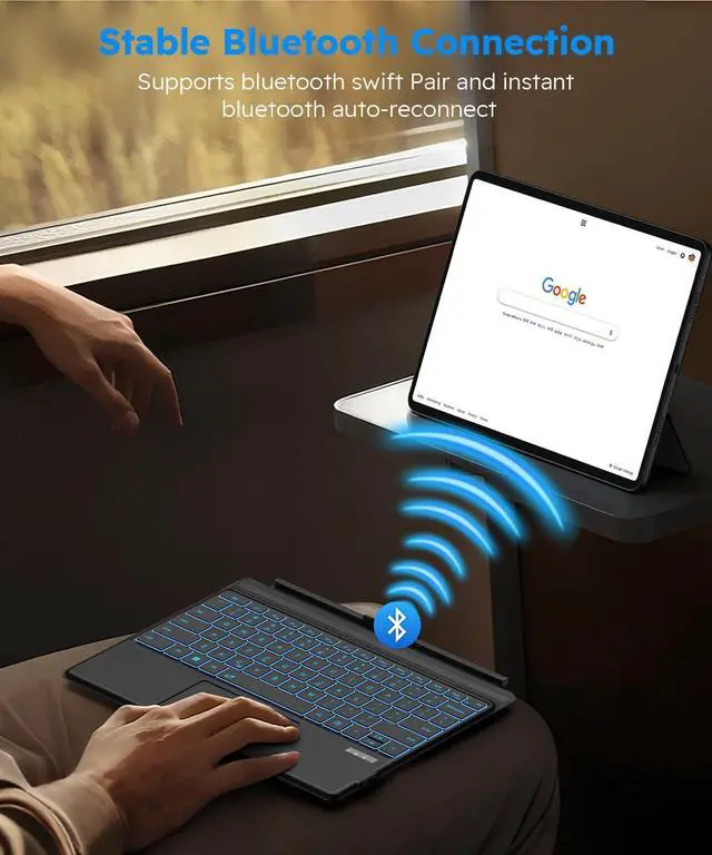 Alt view image 4 of 7 - Surface Pro 3/4/5/6/7/7+ Keyboard, Ultra-Slim Wireless Bluetooth Surface Keyboard with Palm-Rejection Trackpad, 7-Color Backlit, Sleep/Wake Function, Long Battery Life