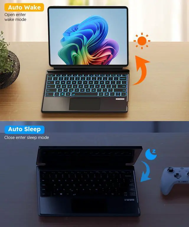 Alt view image 7 of 7 - Surface Pro 3/4/5/6/7/7+ Keyboard, Ultra-Slim Wireless Bluetooth Surface Keyboard with Palm-Rejection Trackpad, 7-Color Backlit, Sleep/Wake Function, Long Battery Life