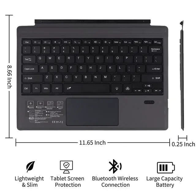 Alt view image 7 of 7 - Bluetooth 5.3 Wireless Magnetic Keyboard with Touchpad for Microsoft Surface Pro 4/5/6/7/7+ Portable Tablet Flip Stand Built in Battery Type C Charging Keyboard