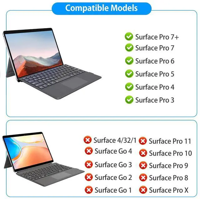 Alt view image 2 of 7 - for Surface Pro 7+/7/6/5/4/3 Keyboard, Bluetooth Wireless Keyboard with Palm Rejection Touchpad, Rechargeable Battery, 7-Color Backlit for Microsoft Surface Pro 12.3 inch
