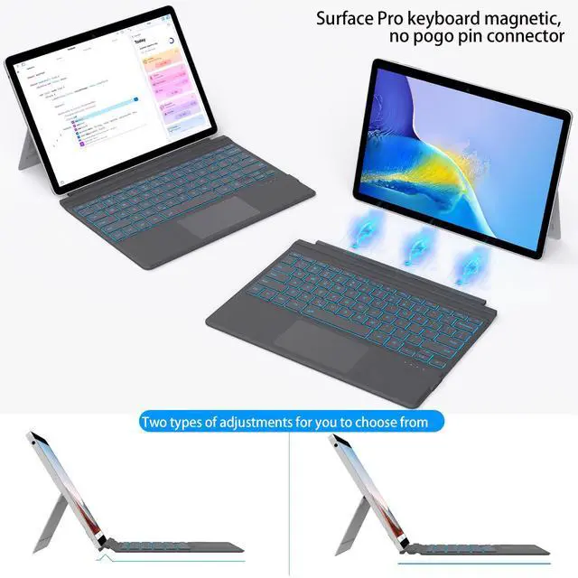 Alt view image 4 of 7 - for Surface Pro 7+/7/6/5/4/3 Keyboard, Bluetooth Wireless Keyboard with Palm Rejection Touchpad, Rechargeable Battery, 7-Color Backlit for Microsoft Surface Pro 12.3 inch