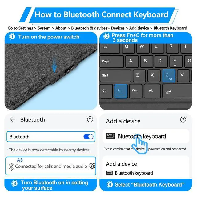 Alt view image 6 of 7 - for Surface Pro 7+/7/6/5/4/3 Keyboard, Bluetooth Wireless Keyboard with Palm Rejection Touchpad, Rechargeable Battery, 7-Color Backlit for Microsoft Surface Pro 12.3 inch