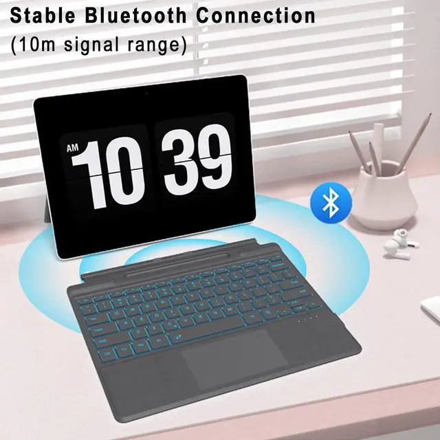 Alt view image 7 of 7 - for Surface Pro 7+/7/6/5/4/3 Keyboard, Bluetooth Wireless Keyboard with Palm Rejection Touchpad, Rechargeable Battery, 7-Color Backlit for Microsoft Surface Pro 12.3 inch