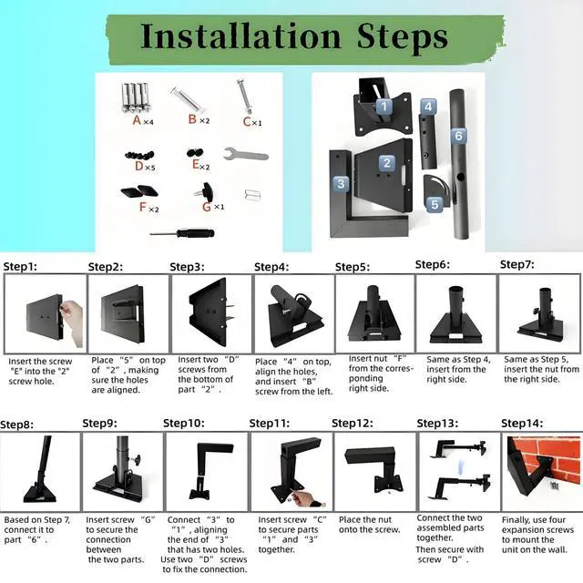Alt view image 6 of 7 - Adjustable Wall Mount Compatible with Starlink Gen 3, Telescoping Support Arm, Rustproof & Weatherproof, Easy Installation for Wood & Concrete Walls