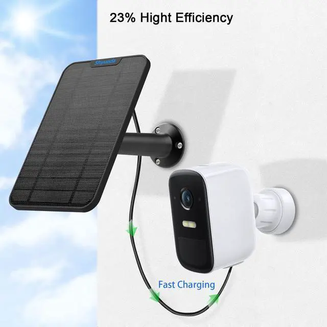 Alt view image 3 of 6 - 4W Solar Panel Charging Compatible with Eufycam 3/3C/2C/2C Pro/2/2 Pro/E20/E40/E/S40/S220/S300/L40/l20, with 13.1ft Waterproof Charging Cable, IP65 Weatherproof,Includes Secure Wall Mount (Black)