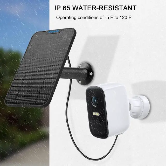 Alt view image 5 of 6 - 4W Solar Panel Charging Compatible with Eufycam 3/3C/2C/2C Pro/2/2 Pro/E20/E40/E/S40/S220/S300/L40/l20, with 13.1ft Waterproof Charging Cable, IP65 Weatherproof,Includes Secure Wall Mount (Black)