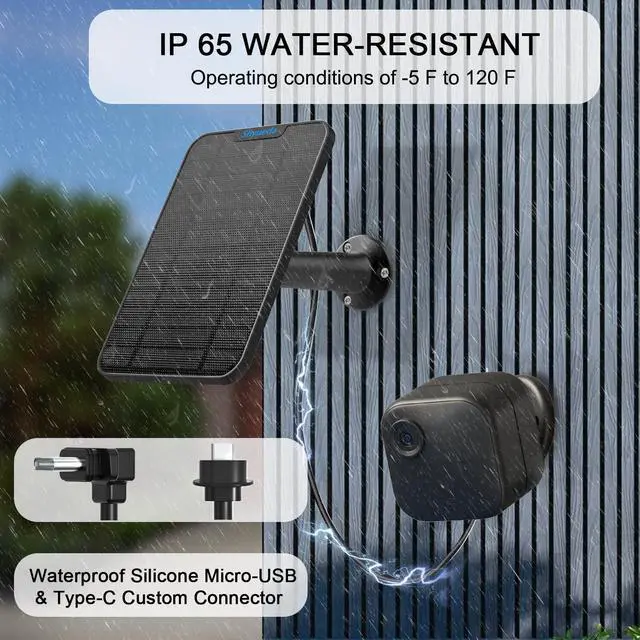 Alt view image 5 of 7 - 4W Solar Panel Charging Compatible with Blink 3rd Gen/XT/XT2/4th Gen Camera,with 13.1ft Waterproof Charging Cable, IP65 Weatherproof,Includes Secure Wall Mount(3-Pack)