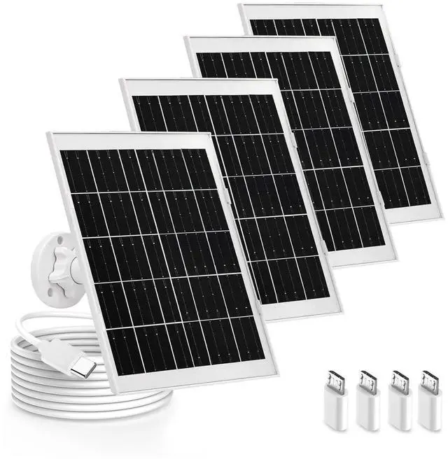 Main image of 4 Pack 8W Camera Solar Panel Charger Cable Compatible with Eufycam SoloCam 3/3C s300/2,2 Pro, 2C, 2C Pro,c210,s330,s340,e340, E,Eufy E20, E40/L20/L40/S40/4G Security Camera Micro USB & USB Type C