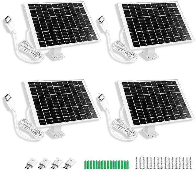 Main image of 4 Pack 7W Camera Solar Panel Charger Compatible with eufyCam 3/S330, 3C/S300, S350/C220/C210, eufy SoloCam S220/S340/C210 Camera Solar Charger with 9.3FT Type-C Charging Cable Cord & Micro USB Port