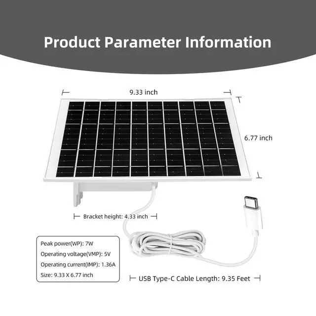 Alt view image 5 of 6 - 4 Pack 7W Camera Solar Panel Charger Compatible with eufyCam 3/S330, 3C/S300, S350/C220/C210, eufy SoloCam S220/S340/C210 Camera Solar Charger with 9.3FT Type-C Charging Cable Cord & Micro USB Port