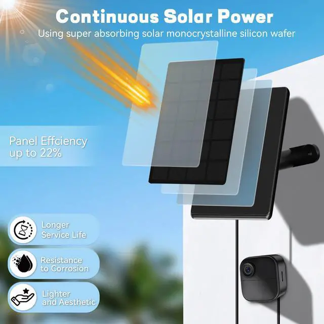 Alt view image 3 of 7 - 4 Pack 6W Solar Panel for Blink Camera, High-Efficiency Monocrystalline Silicon Solar Panels Compatible with Blink Outdoor 2K+, 4(4th Gen)/(3rd Gen)/XT3,XT2/XT,IP66 Wterproof,10Ft Outdoor Power Cable