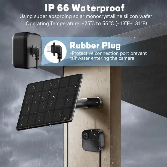 Alt view image 4 of 7 - 4 Pack 6W Solar Panel for Blink Camera, High-Efficiency Monocrystalline Silicon Solar Panels Compatible with Blink Outdoor 2K+, 4(4th Gen)/(3rd Gen)/XT3,XT2/XT,IP66 Wterproof,10Ft Outdoor Power Cable