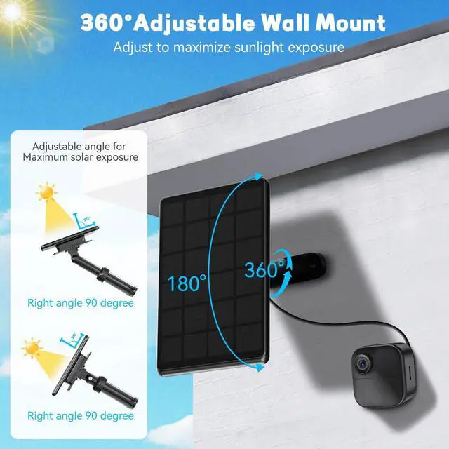 Alt view image 5 of 7 - 4 Pack 6W Solar Panel for Blink Camera, High-Efficiency Monocrystalline Silicon Solar Panels Compatible with Blink Outdoor 2K+, 4(4th Gen)/(3rd Gen)/XT3,XT2/XT,IP66 Wterproof,10Ft Outdoor Power Cable