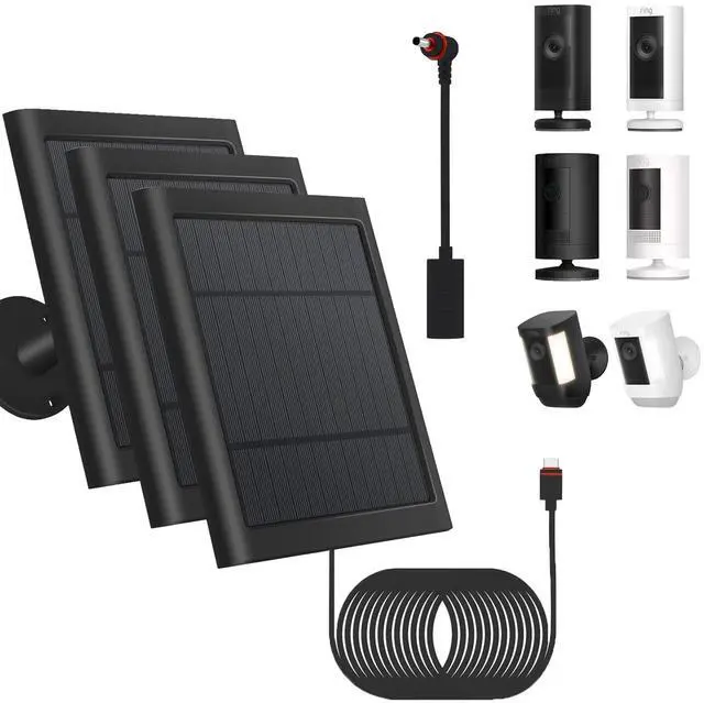 Main image of 3 Pack - Solar Panel for Security Camera Spotlight Cam Plus/Pro(Battery) Stick Up Cam/Pro Wireless Outdoor with 10FT/3M Long Cable Dustproof Waterproof BK