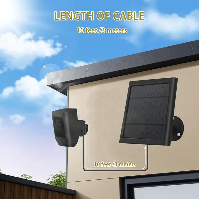 Alt view image 5 of 6 - 3 Pack - Solar Panel for Security Camera Spotlight Cam Plus/Pro(Battery) Stick Up Cam/Pro Wireless Outdoor with 10FT/3M Long Cable Dustproof Waterproof BK