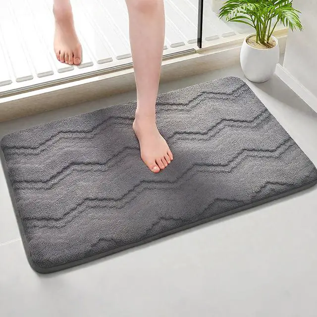 Main image of Memory Foam Bathroom Rugs Wavy Stripes Soft Absorbent Bath Mat Cozy Microfiber Washable Bathroom Mat 32" x 20" Gray
