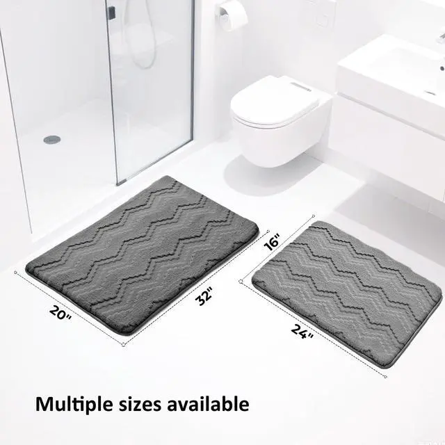 Alt view image 2 of 7 - Memory Foam Bathroom Rugs Wavy Stripes Soft Absorbent Bath Mat Cozy Microfiber Washable Bathroom Mat 32" x 20" Gray